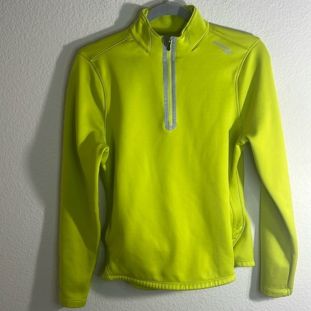 Saucony 1/4 Zip Jacket Sz S Neon Green Lightweight Athletic travel outdoors